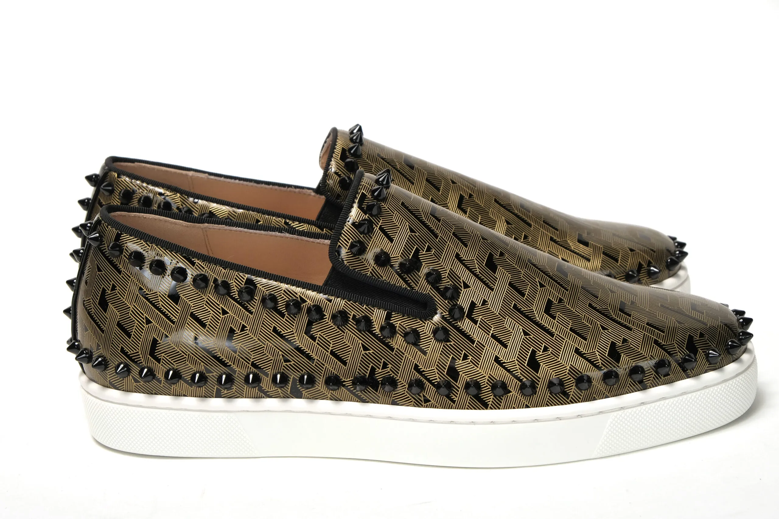 Christian Louboutin Black/Gold Version Pik Boat Flat Pat Shoes Supportive Loafers