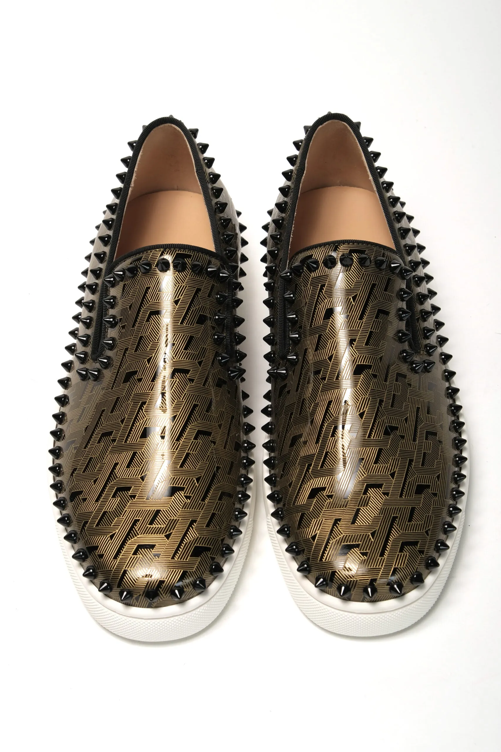 Loafers With Skirts Christian Louboutin Black/Gold Version Pik Boat Flat Pat Shoes