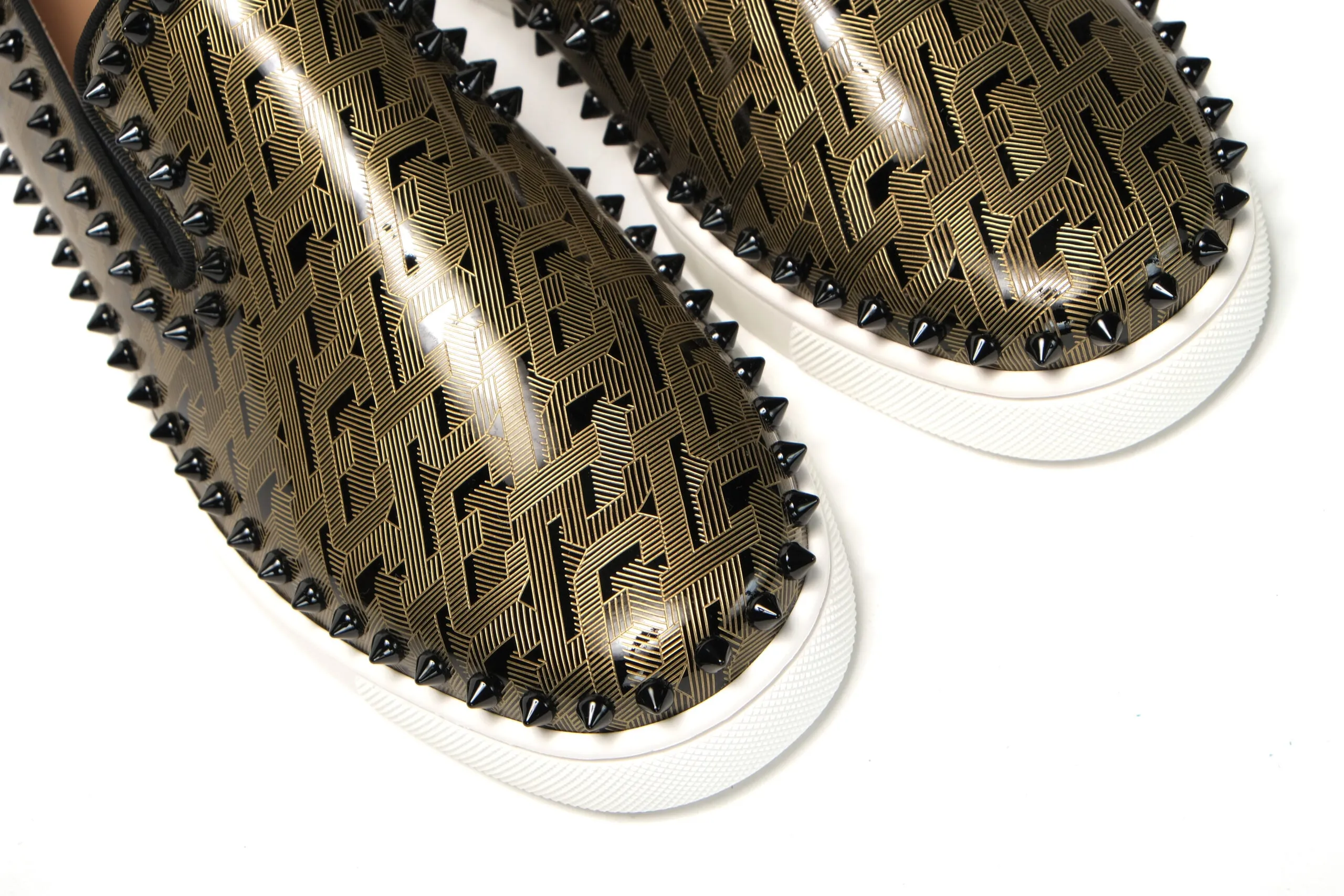 Loafers British Christian Louboutin Black/Gold Version Pik Boat Flat Pat Shoes