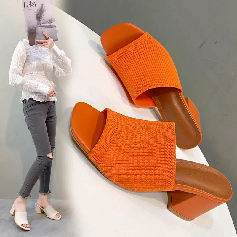 Platform Sandals Nearby Flyknit High Heel Sandals Women Knitted Breathable Thick Heel Women Slippers Open Toe Fashion Sandals