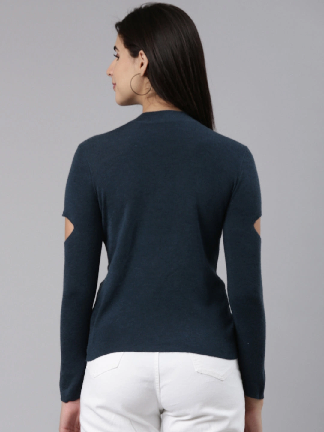 Most Comfortable 8 Inch Work Boots Women's Teal High Neck Long Sleeve Cut Out Fitted Top