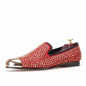 OneDrop Handmade Men Dress Shoes Gold Rhinestone Metal Party Banquet Wedding Prom Loafers Gg Loafers