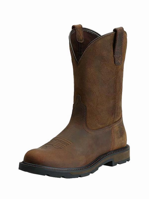 Ariat 10014238 Mens Groundbreaker Pull-On Work Boots Brown Comp Toe Work Boots