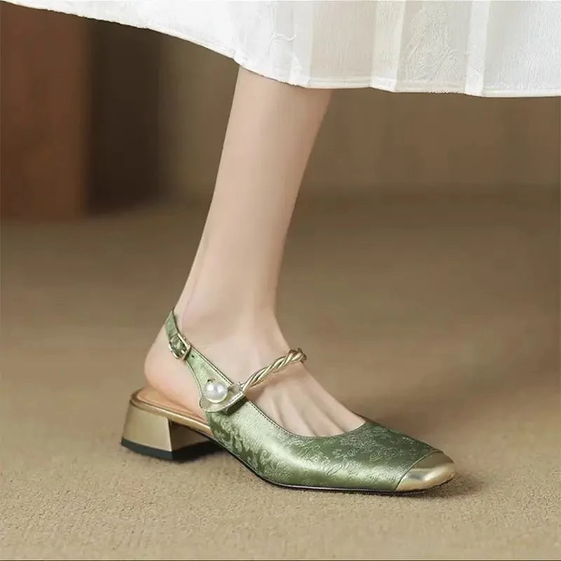 CHRIS Slipper or Slingback Pearl Accent Slip-On Shoes