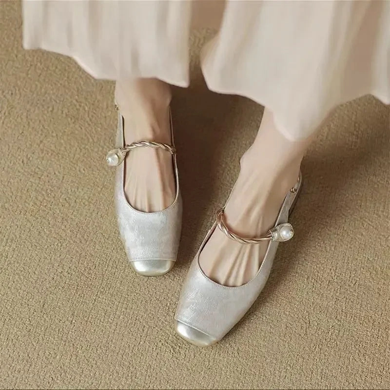 CHRIS Slipper or Slingback Pearl Accent Slip-On Shoes