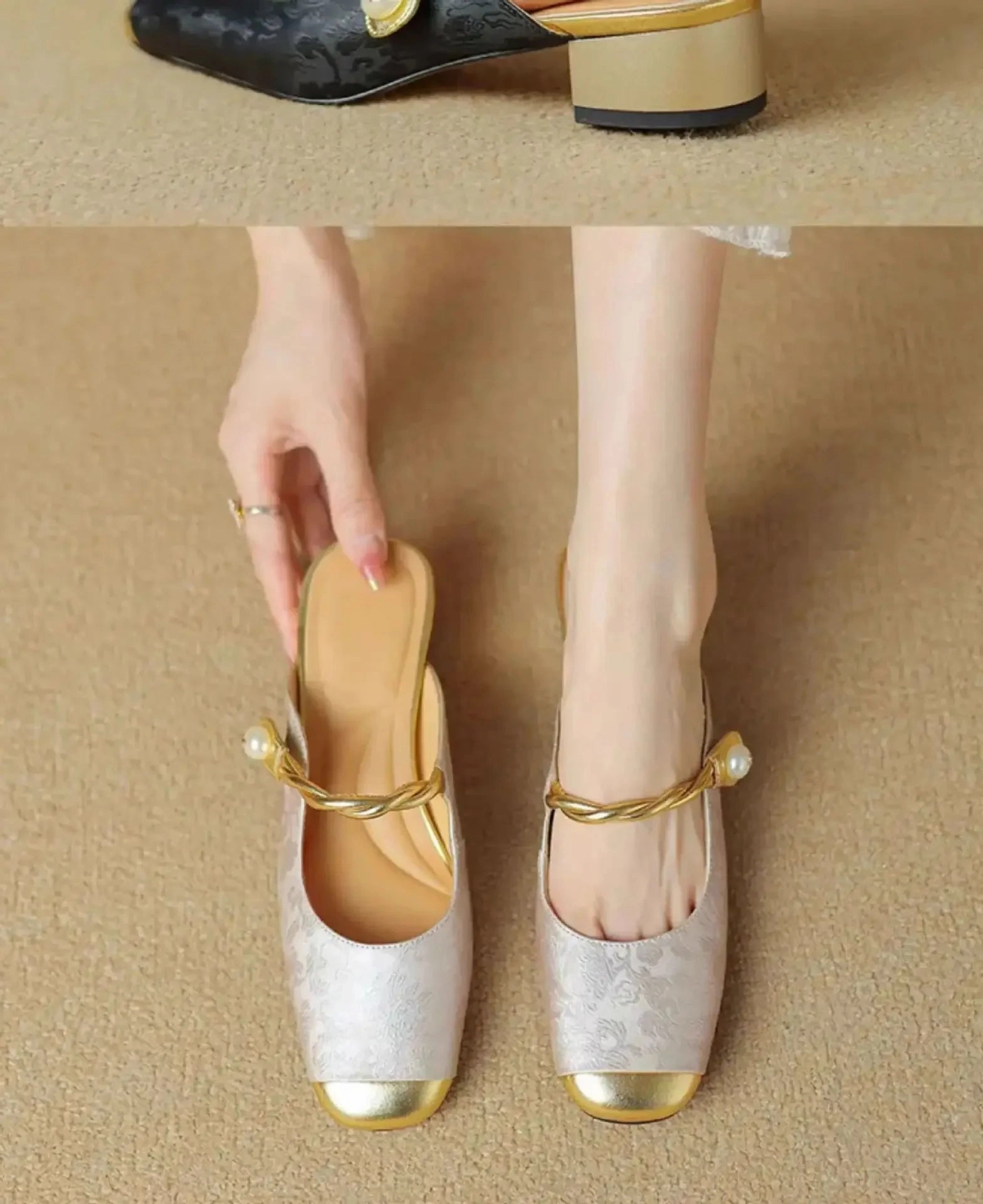 CHRIS Slipper or Slingback Pearl Accent Slip-On Shoes Sizing Asics Running Shoes