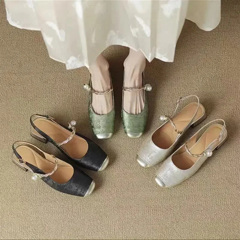 CHRIS Slipper or Slingback Pearl Accent Slip-On Shoes