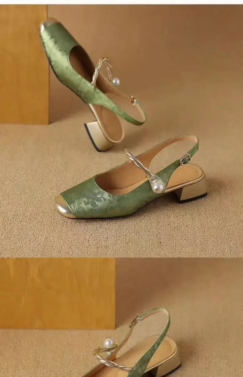 CHRIS Slipper or Slingback Pearl Accent Slip-On Shoes