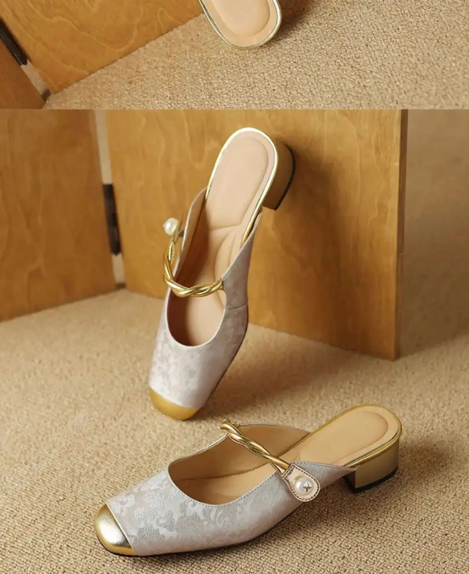 CHRIS Slipper or Slingback Pearl Accent Slip-On Shoes