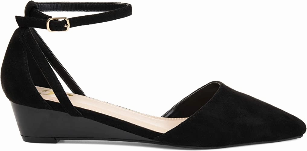 Brinley Co. Womens Pointed Toe Ankle Strap Sliver Wedge  Color Black Size 9M Asics Indoor Pickleball Shoes