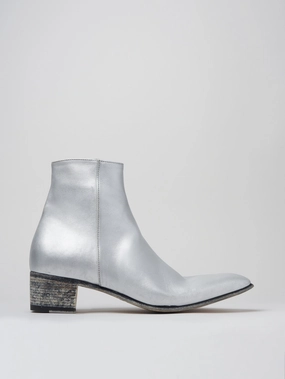 SONNY 40MM ANKLE BOOT IN DISTRESSED SILVER CALFSKIN Cowboy Boots Near Me