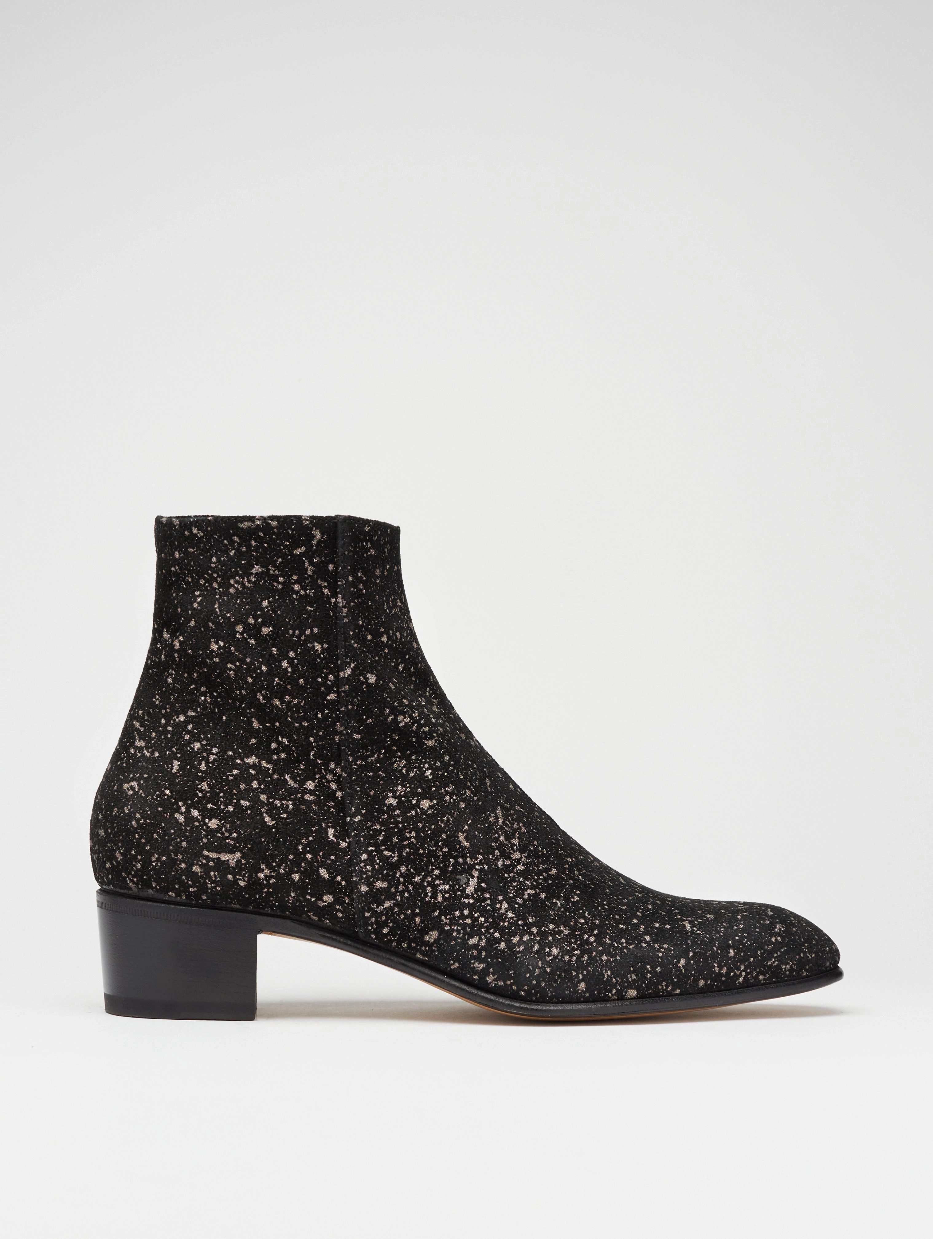 Round Toe Work Boots SONNY 40MM ANKLE BOOT IN GLAM BLACK SUEDE