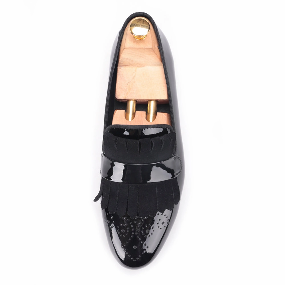 Ugg Loafers OneDrop Handmade Men Patent Leather Dress Shoes Brogue Suede Party Wedding Prom Loafers