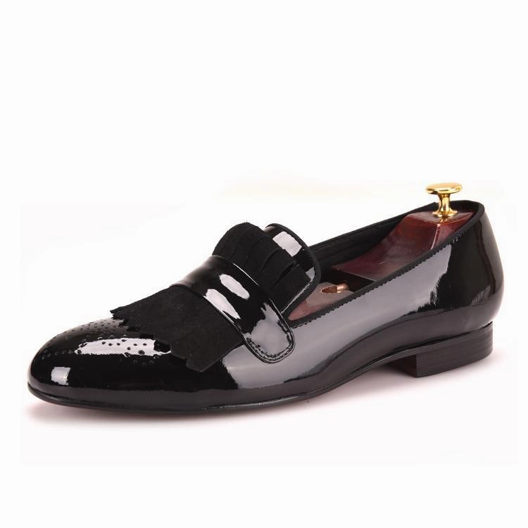 Track Sole Loafers OneDrop Handmade Men Patent Leather Dress Shoes Brogue Suede Party Wedding Prom Loafers