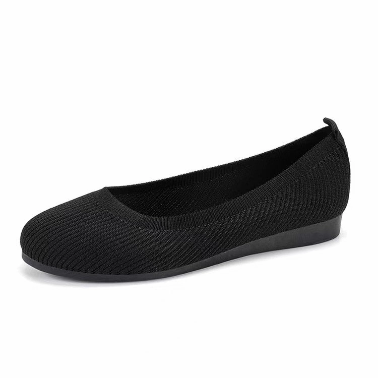 Loafers Grey Spring Autumn Casual Shoes For Women Slip-on Pump Knit Single Flat Shoes Breathable Round Toe Ladies Cloth Loafers Large Sized