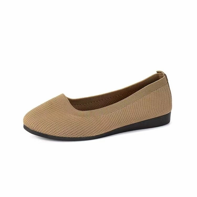 Spring Autumn Casual Shoes For Women Slip-on Pump Knit Single Flat Shoes Breathable Round Toe Ladies Cloth Loafers Large Sized Block Heel Loafers