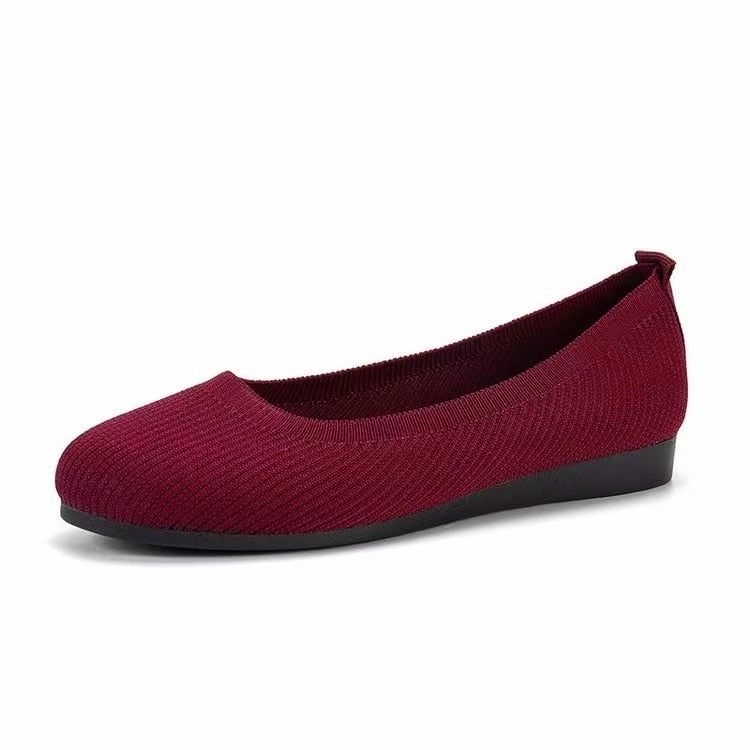Sports Loafers Spring Autumn Casual Shoes For Women Slip-on Pump Knit Single Flat Shoes Breathable Round Toe Ladies Cloth Loafers Large Sized