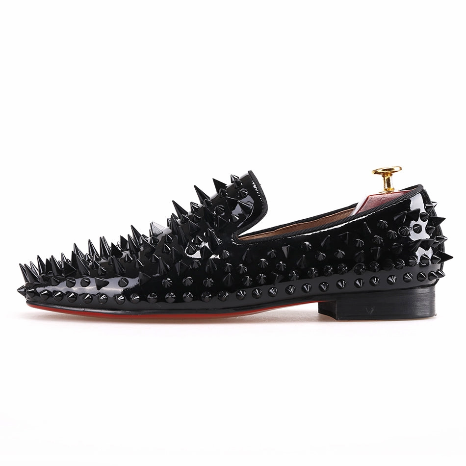 OneDrop Men Black Patent Leather Handmade Dress Shoes Spikes Party Wedding Prom Loafers New Balance 1906r Loafers