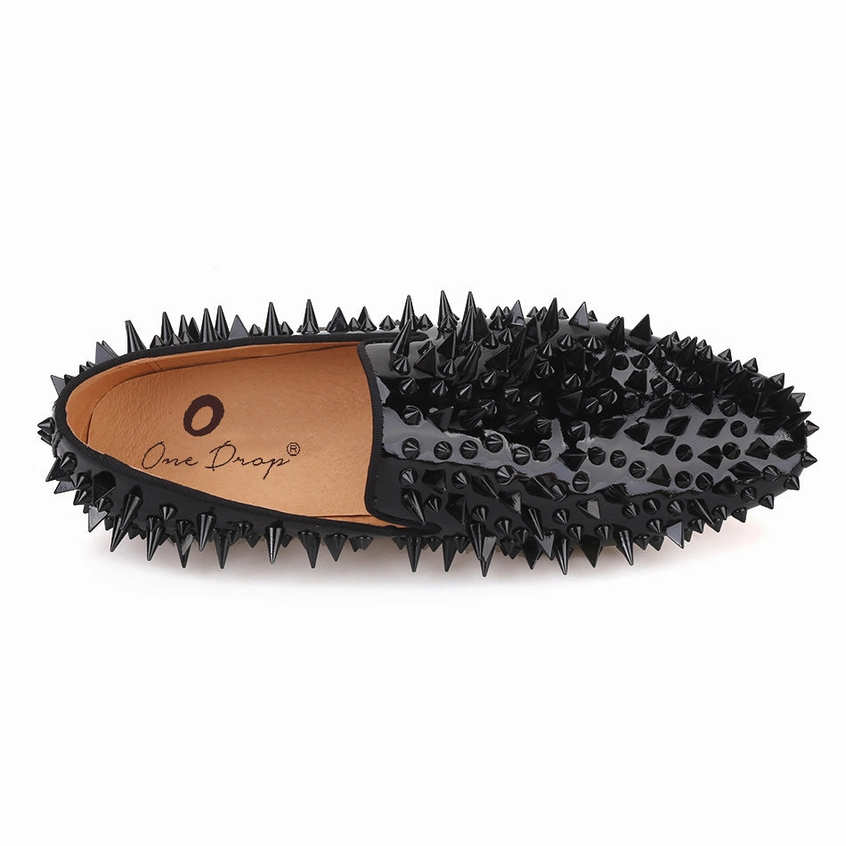 OneDrop Men Black Patent Leather Handmade Dress Shoes Spikes Party Wedding Prom Loafers Kurt Geiger Loafers