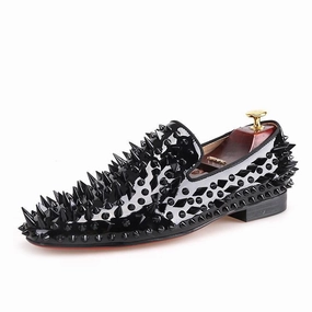 OneDrop Men Black Patent Leather Handmade Dress Shoes Spikes Party Wedding Prom Loafers Gator Loafers