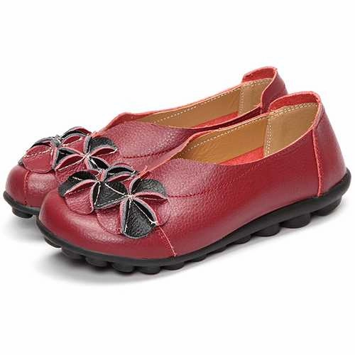 US Size 5-13 Women Flower Flat Shoes Casual Outdoor Leather Slip On Round Toe Loafers Loafers House