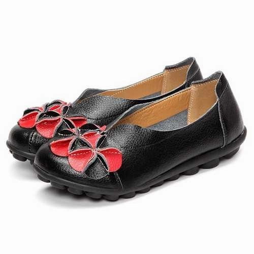 US Size 5-13 Women Flower Flat Shoes Casual Outdoor Leather Slip On Round Toe Loafers Custom Leather Loafers