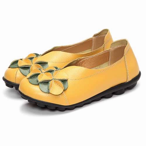US Size 5-13 Women Flower Flat Shoes Casual Outdoor Leather Slip On Round Toe Loafers Johnston Murphy Loafers