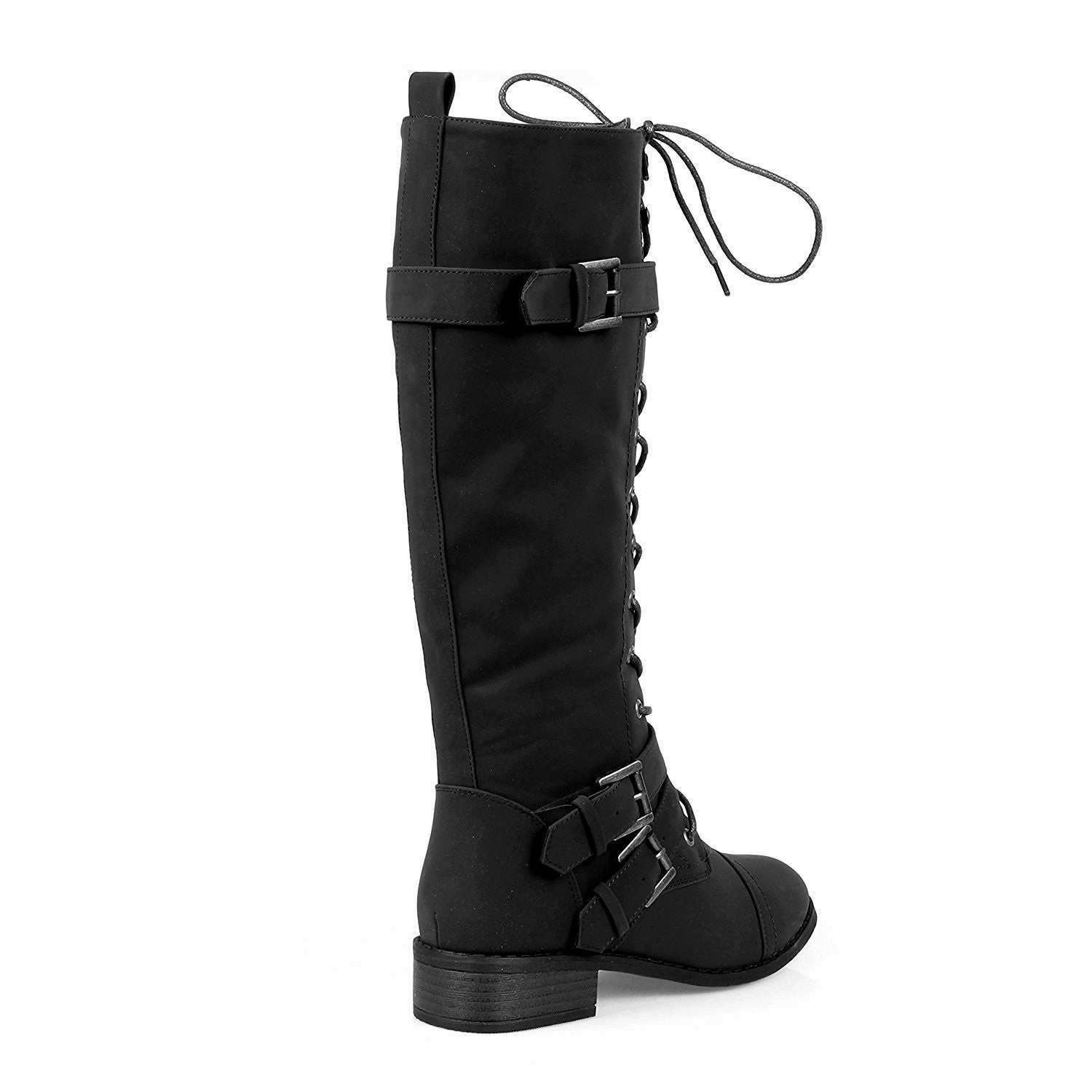Vegan Leatherette Knee High Lace Up Harness Moto Women's Boot Billieblush Rain Boots