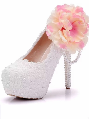 Women's Wedding Shoes Lace Shoes Beaded Flower Shoes High Heel Bridal Shoes,H36 Dress Shoes Boots
