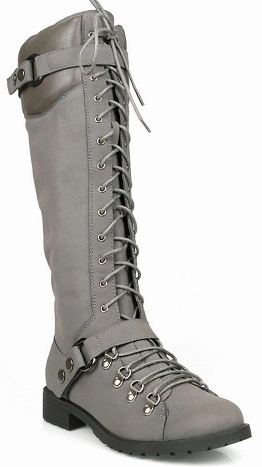 Bogs Sweetpea Rain Boot Harness Moto Vegan Leatherette Knee High Lace Up Harness Moto Women's Boot