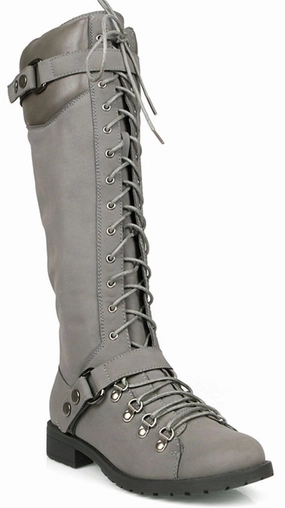Harness Moto Vegan Leatherette Knee High Lace Up Harness Moto Women's Boot Hunter Short Lace Up Rain Boots