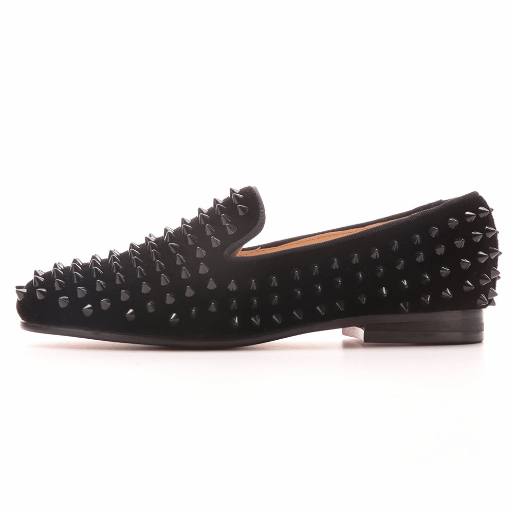 OneDrop Handmade Women Velvet Spikes Dress Shoes Rivets Party Wedding Prom Loafers Shop Slingback Heeled Loafers