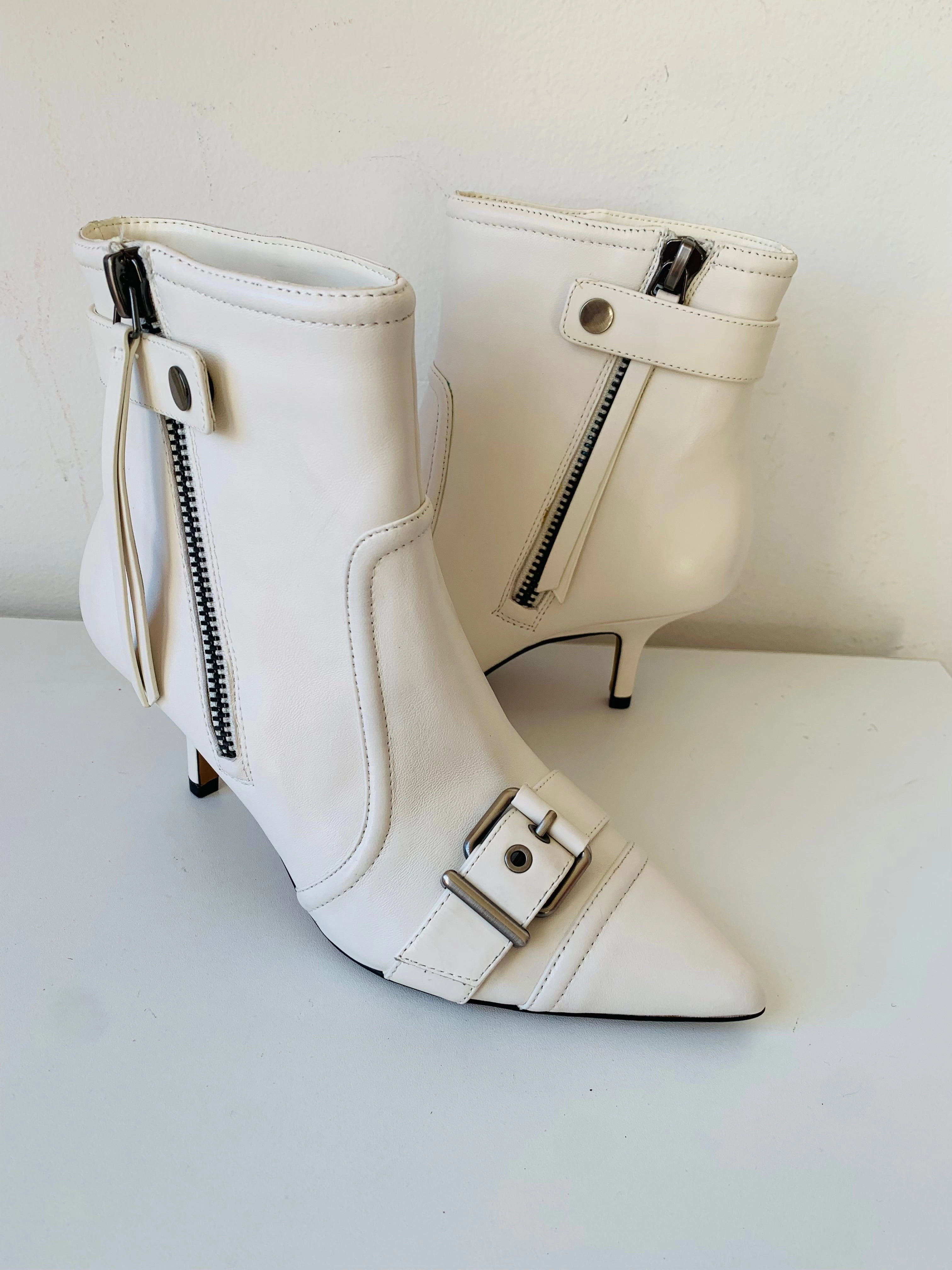 Adidas Shoe Release Vince Camuto Womens Krydel Kitten Heel White Leather Ankle Bootie Size 7