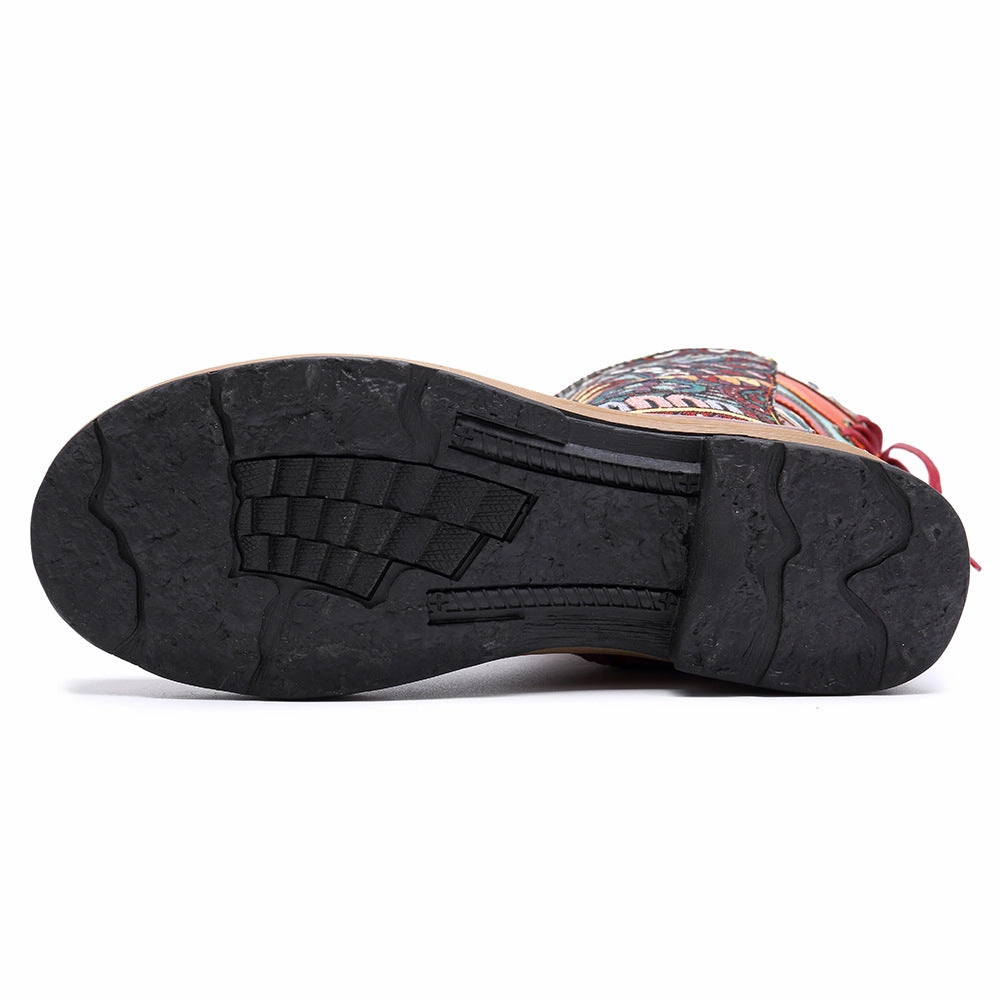 Vintage Mid-calf Boots Women Shoes Embroidered Boho Leather Boots Adidas Running Shoes 90s