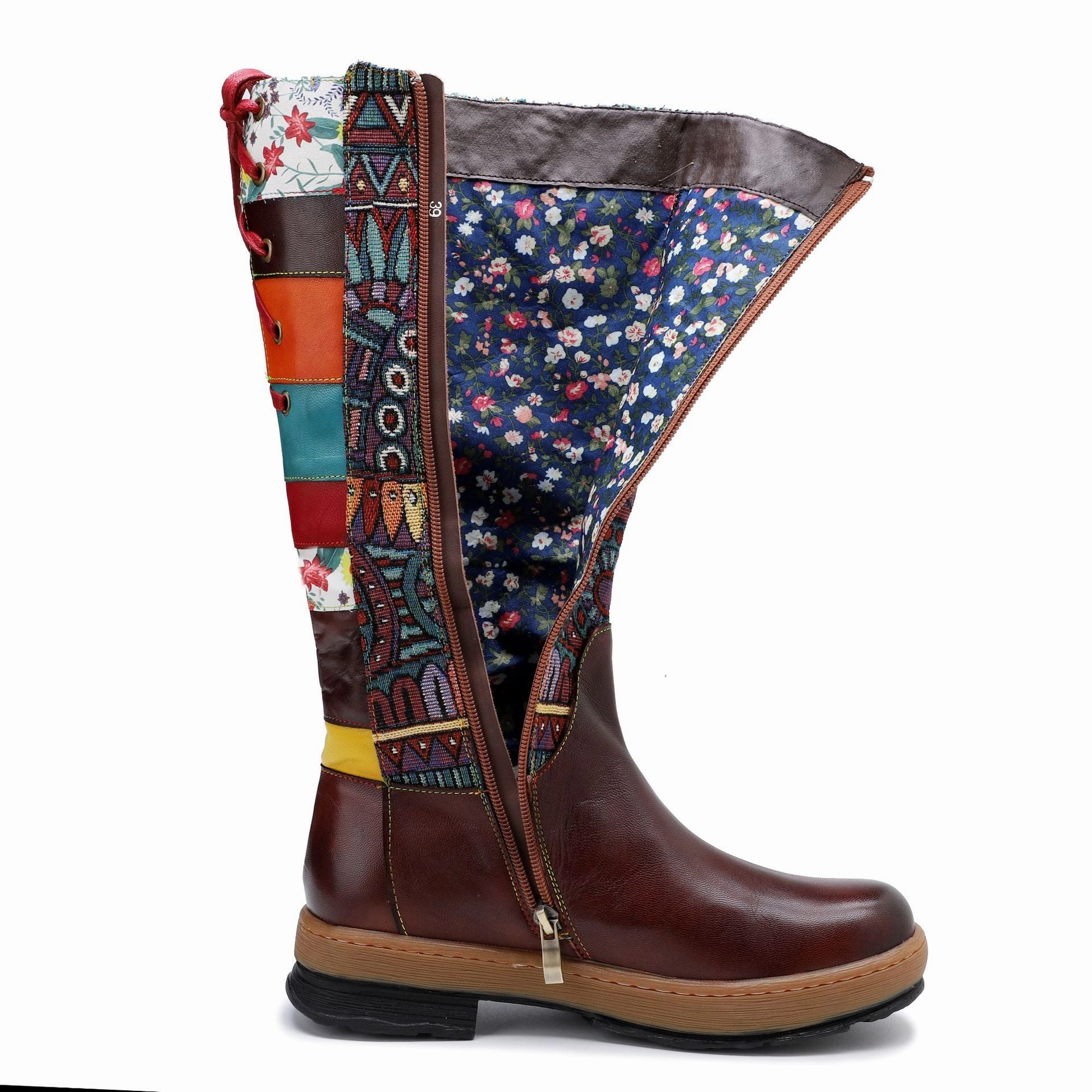 Vintage Mid-calf Boots Women Shoes Embroidered Boho Leather Boots Adidas Softball Shoes