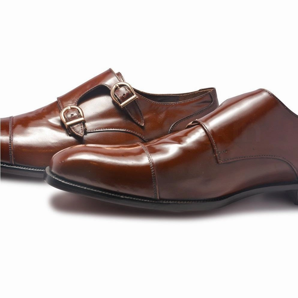 Men Brown Double Monk Genuine Leather Shoes Asics Gel Nimbus 18 Nyc Running Shoe