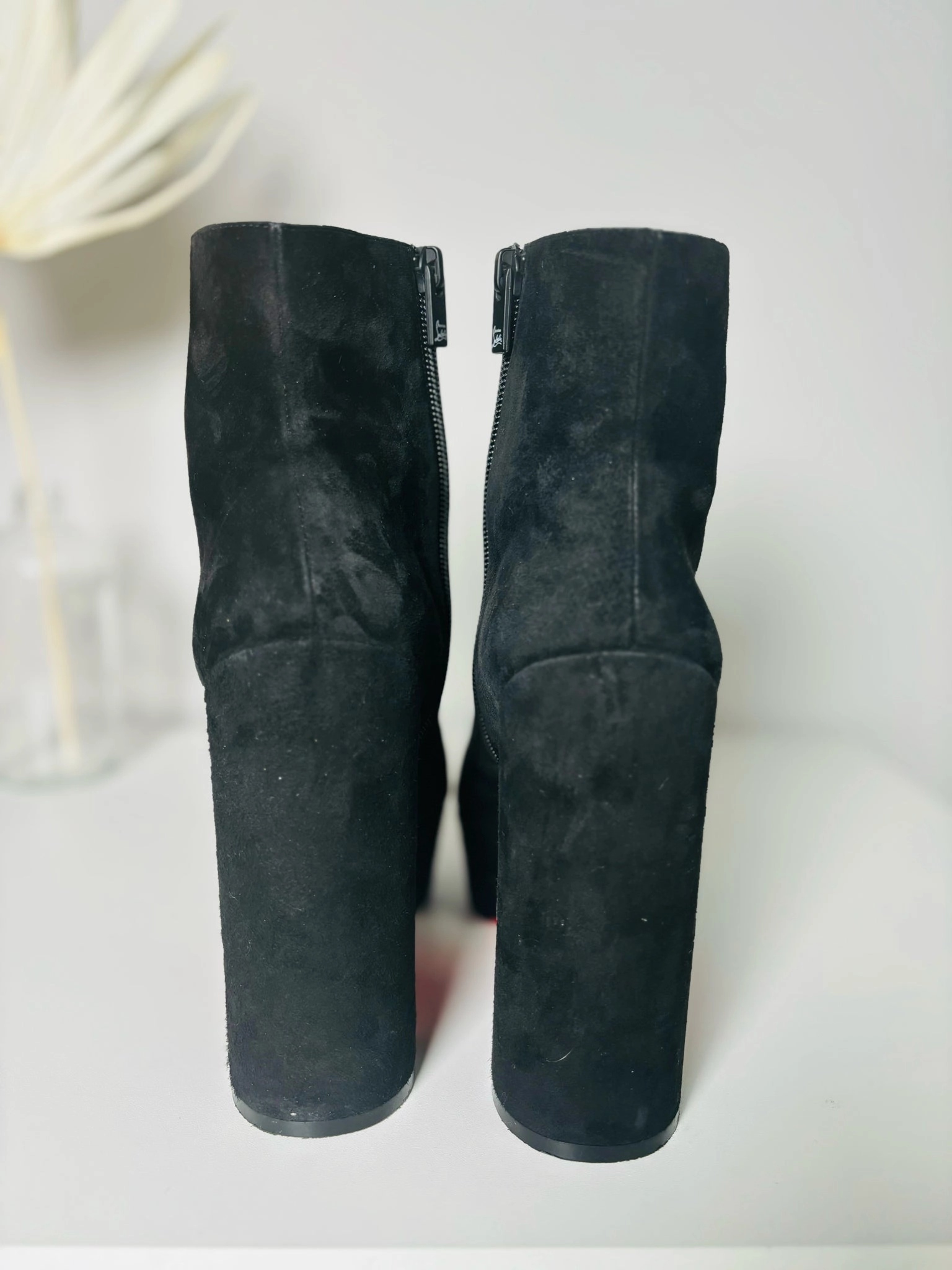 Mink Oil On Dress Shoes W Shoe Size 38.5 Christian Louboutin Black Platform Leather Suede Boots