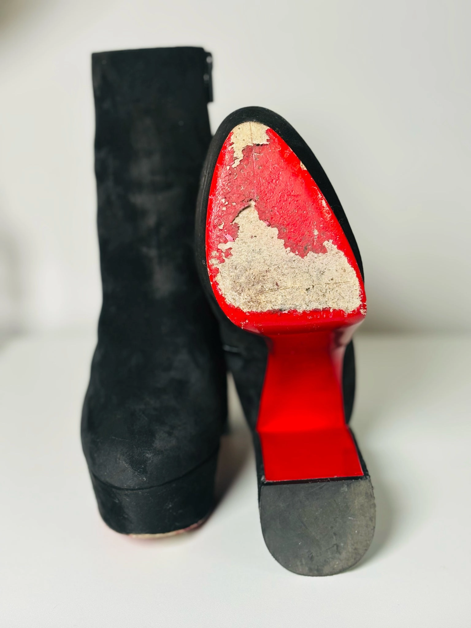 White Shoes W Shoe Size 38.5 Christian Louboutin Black Platform Leather Suede Boots