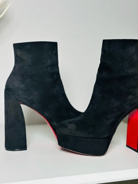 W Shoe Size 38.5 Christian Louboutin Black Platform Leather Suede Boots Best Shoes For Dresses