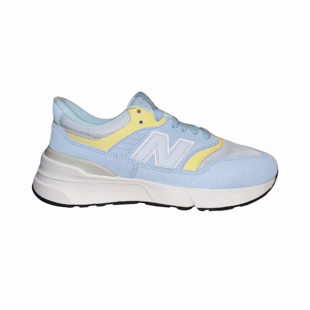 Turn Hike bike ride NEW BALANCE GR997RSL-W 997R v1 JR'S (Wide) Light Chrome Blue/Parchment Suede & Mesh Running Shoes