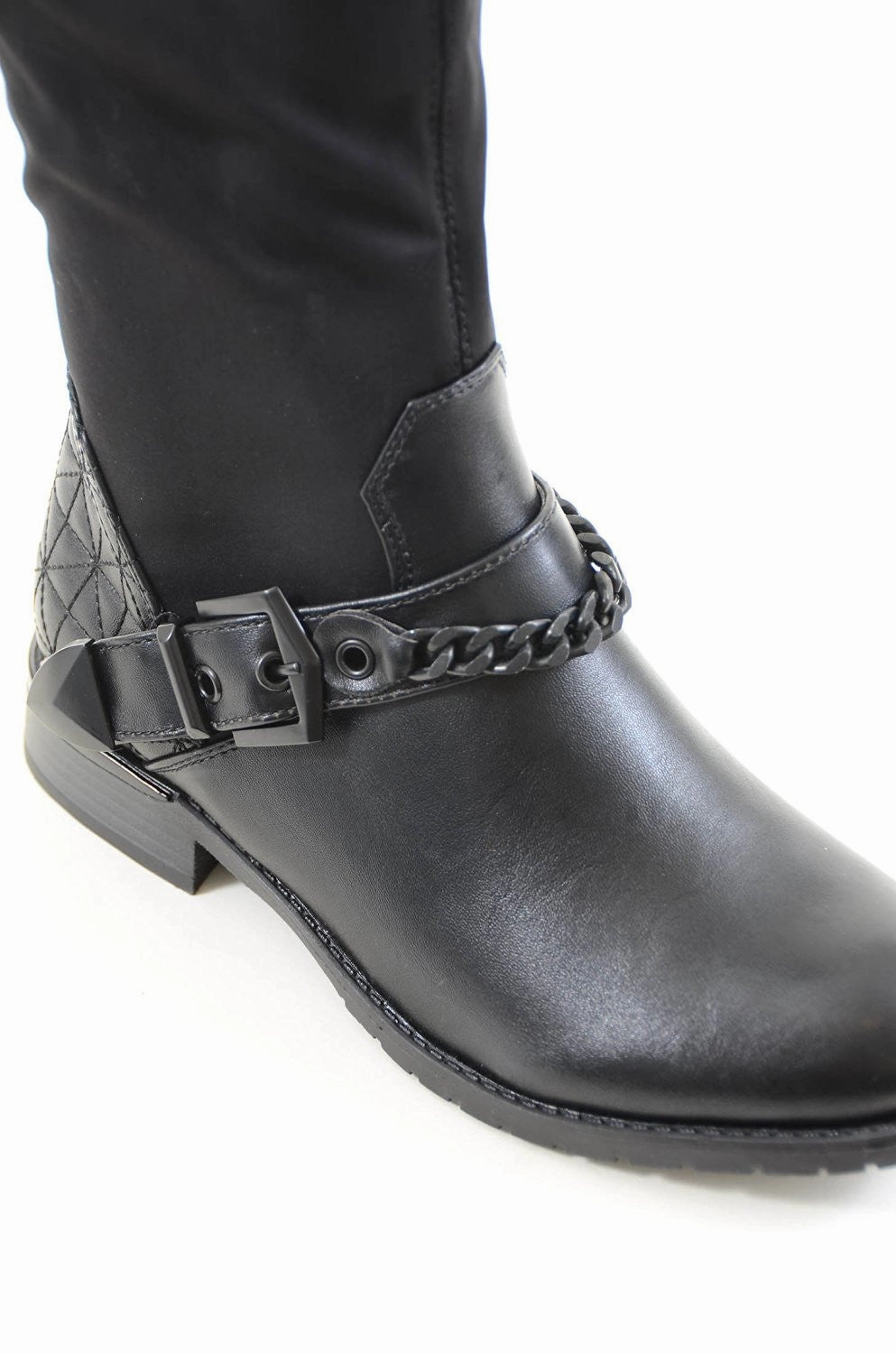 Chain Anklet Harness Knee High Stretchy Knee Women's Vegan Boots Checkered Rain Boots