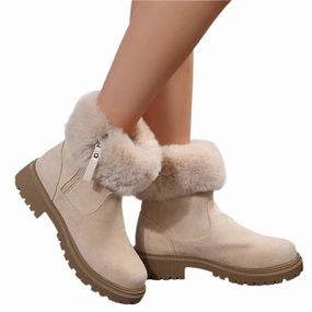 High Snow Boots Warm Plush Boots Winter Fashion Side-Zipper Snow Boot For Women Outdoor Thickened Low-heelded Shoes