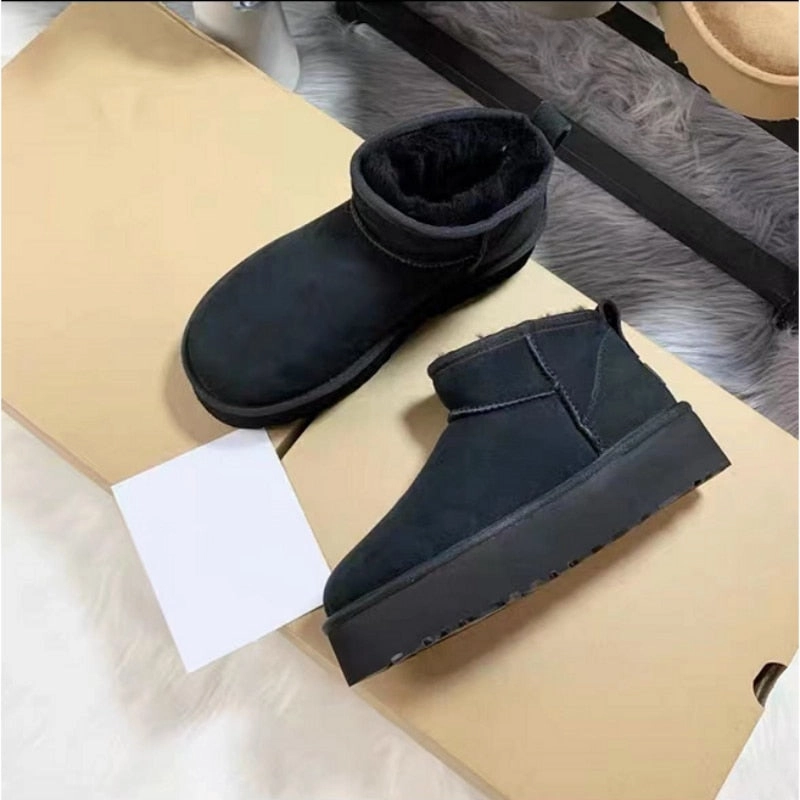 New Winter Women Short Plush Warm Snow Boots Flats Casual Shoes Suede Fur Chelsea Ankle Boots Platform Ladies Shoes Botas Mujer Snow Peak X New Balance Boot