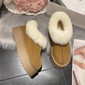 Snow Boots Knee High New Winter Women Short Plush Warm Snow Boots Flats Casual Shoes Suede Fur Chelsea Ankle Boots Platform Ladies Shoes Botas Mujer