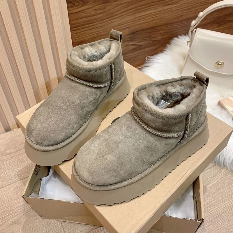 Snow Skis And Boots New Winter Women Short Plush Warm Snow Boots Flats Casual Shoes Suede Fur Chelsea Ankle Boots Platform Ladies Shoes Botas Mujer