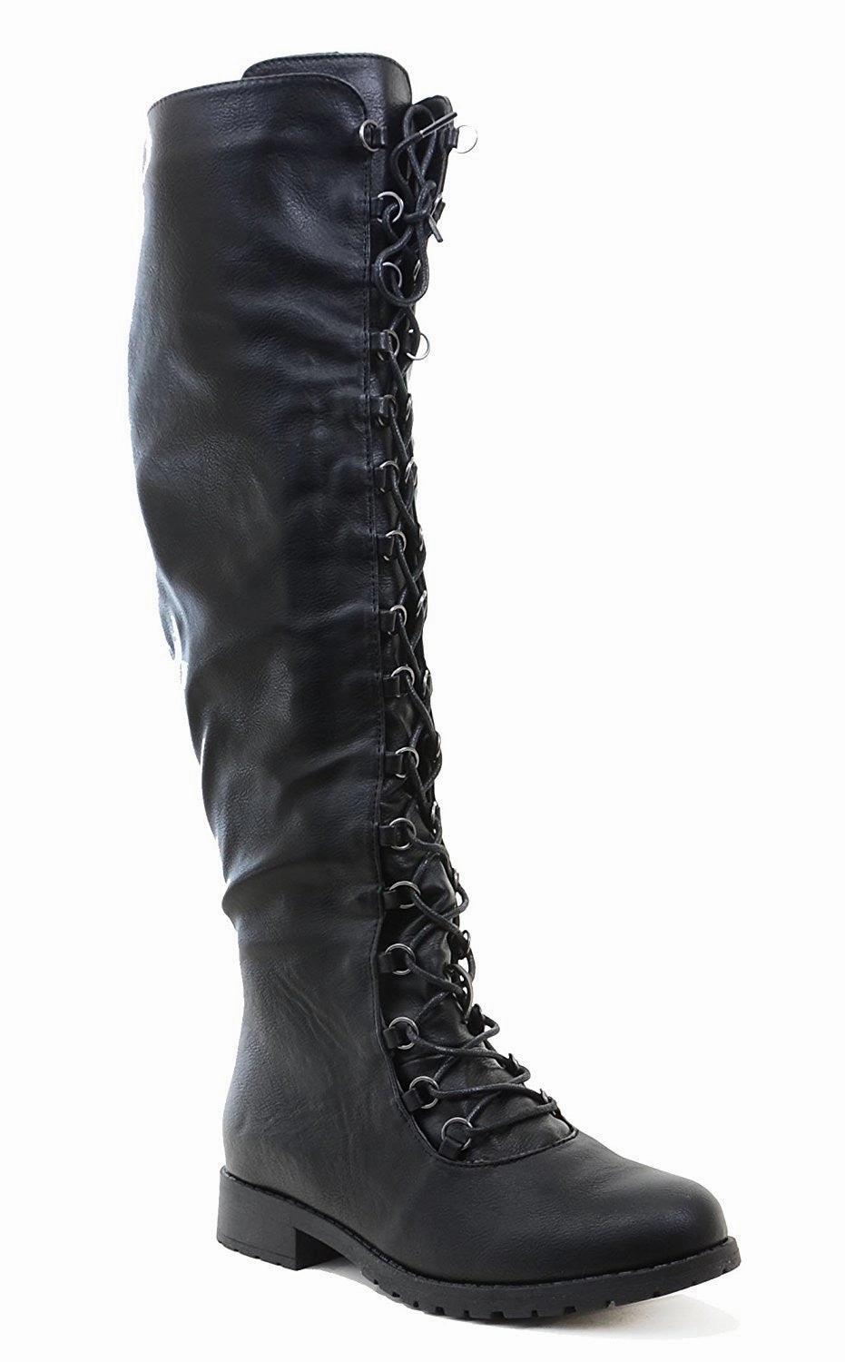 Sweetpea Ii Chelsea Rain Boots Knee High Lace Up Riding Faux Leather Thigh High Combat Boots