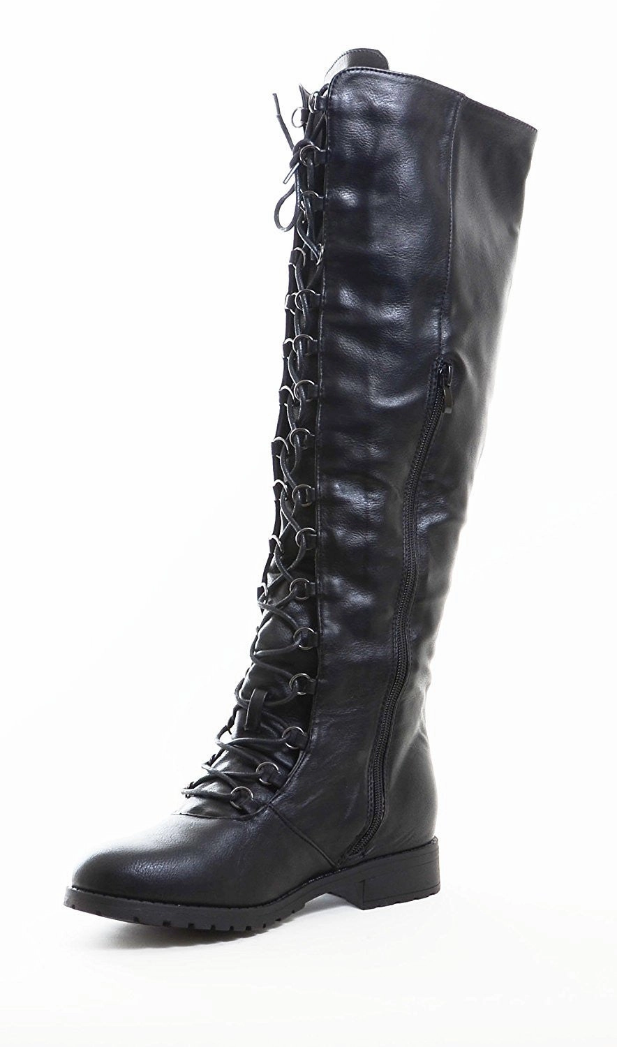 Lauren Ralph Lauren Rain Boots Knee High Lace Up Riding Faux Leather Thigh High Combat Boots