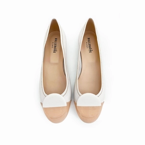 Dress Shoes With Wide Toe Box White leather ballet flats, taupe patent leather toe and stud