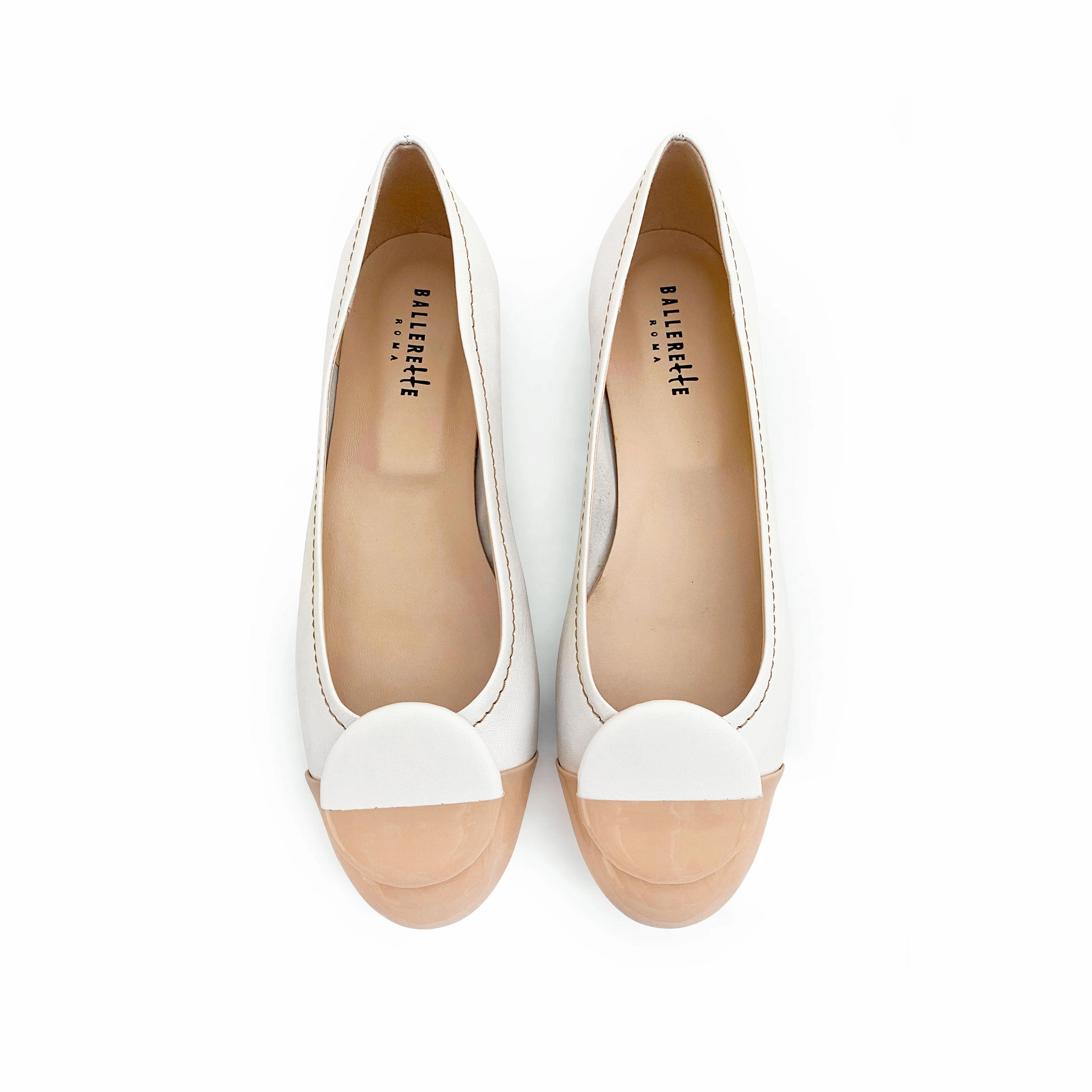 Dark Brown Dress Shoes Black Pants White leather ballet flats, taupe patent leather toe and stud