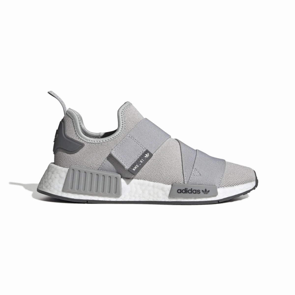 Comfort Outsole ADIDAS GW9470 NMD_R1 STRAP WMN'S (Medium)  Gray/White/Gray Stretch Knit Running Shoes
